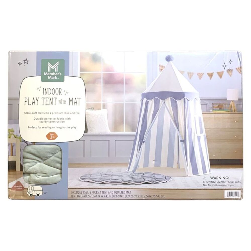 Member's Mark Indoor Play Tent with Quilted Mat, 43"L x 43"W x 62"H - Grey